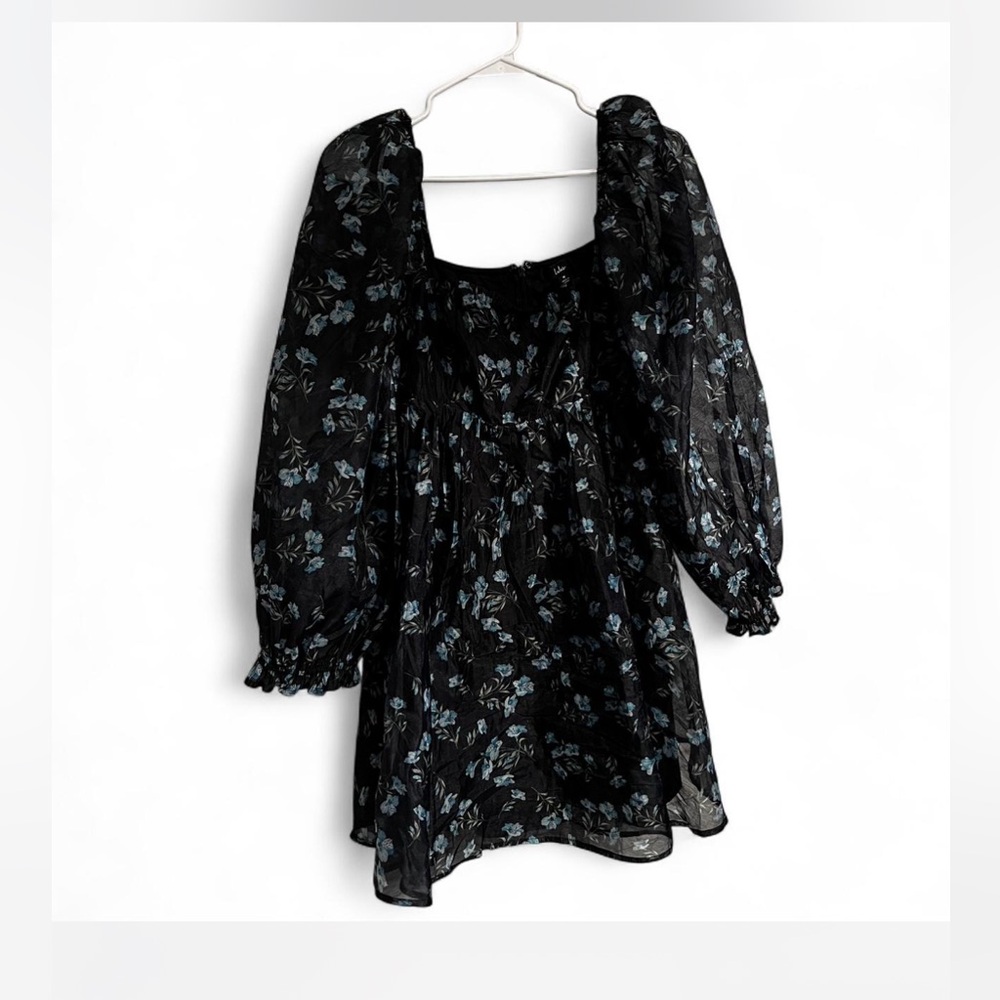 Lulu's Black Dress with Blue Floral Design